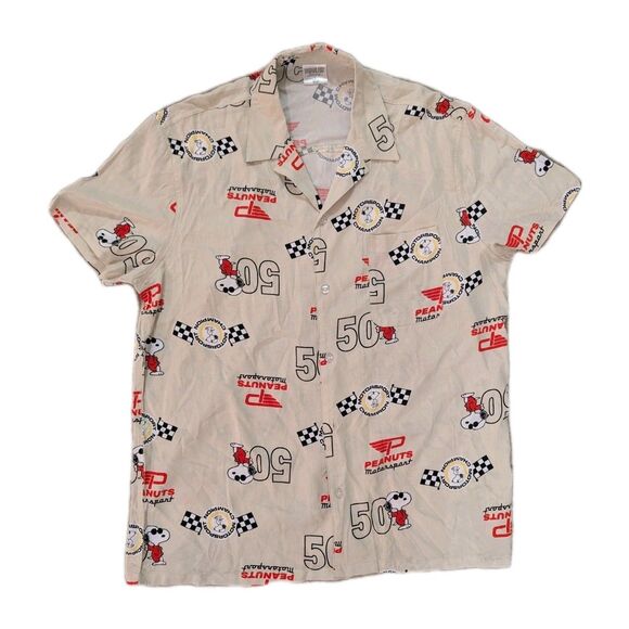 Peanuts Snoopy Motorsport Champion Shirt L 50th Anniversary Racing Button Up - Picture 1 of 13